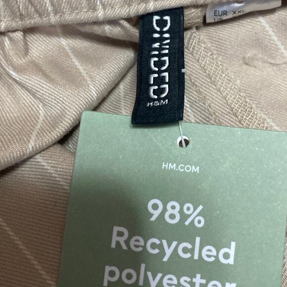 NEW H&M Divided Beige Tan Striped High Waist Wide Leg Trousers Dress Pants XXL - Picture 4 of 5